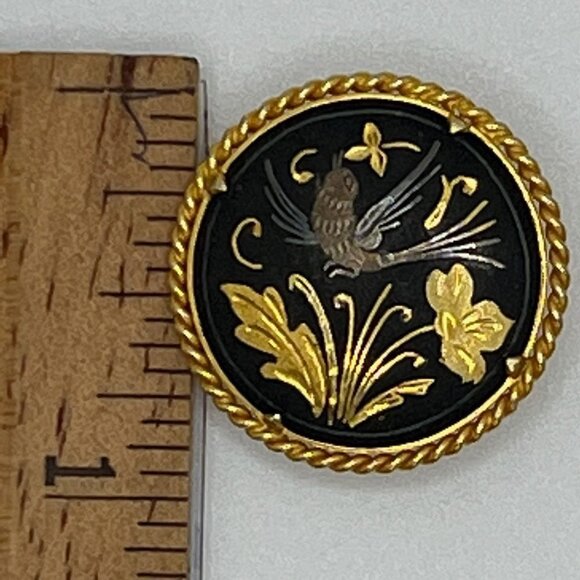DAMASCENE Vintage Style Gold Birds and Flowers Pin /Brooch - Picture 2 of 2